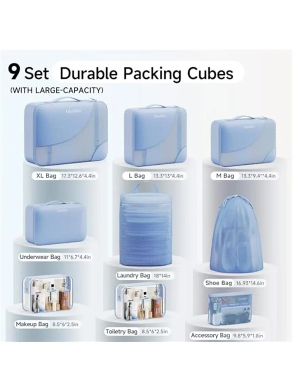 Packing Cubes Travel Organizer Set Luggage Bags Toiletry Shoe Laundry 9 Piece